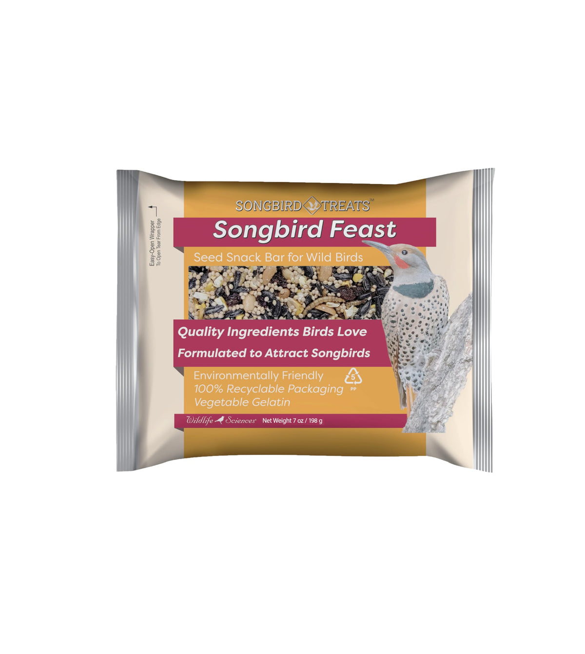 Wildlife Sciences Songbird Treats Seed Bars | 12 Pack of 8 oz Bird Seed Cakes for Wild Birds
