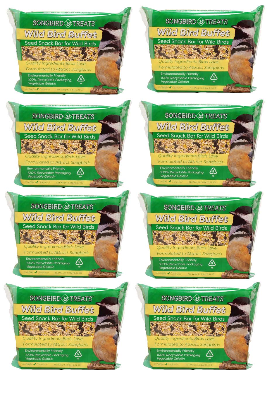 Songbird Treats Seed Bars | 8 Pack of 1.75-2 lb Bird Seed Cakes for Wild Birds