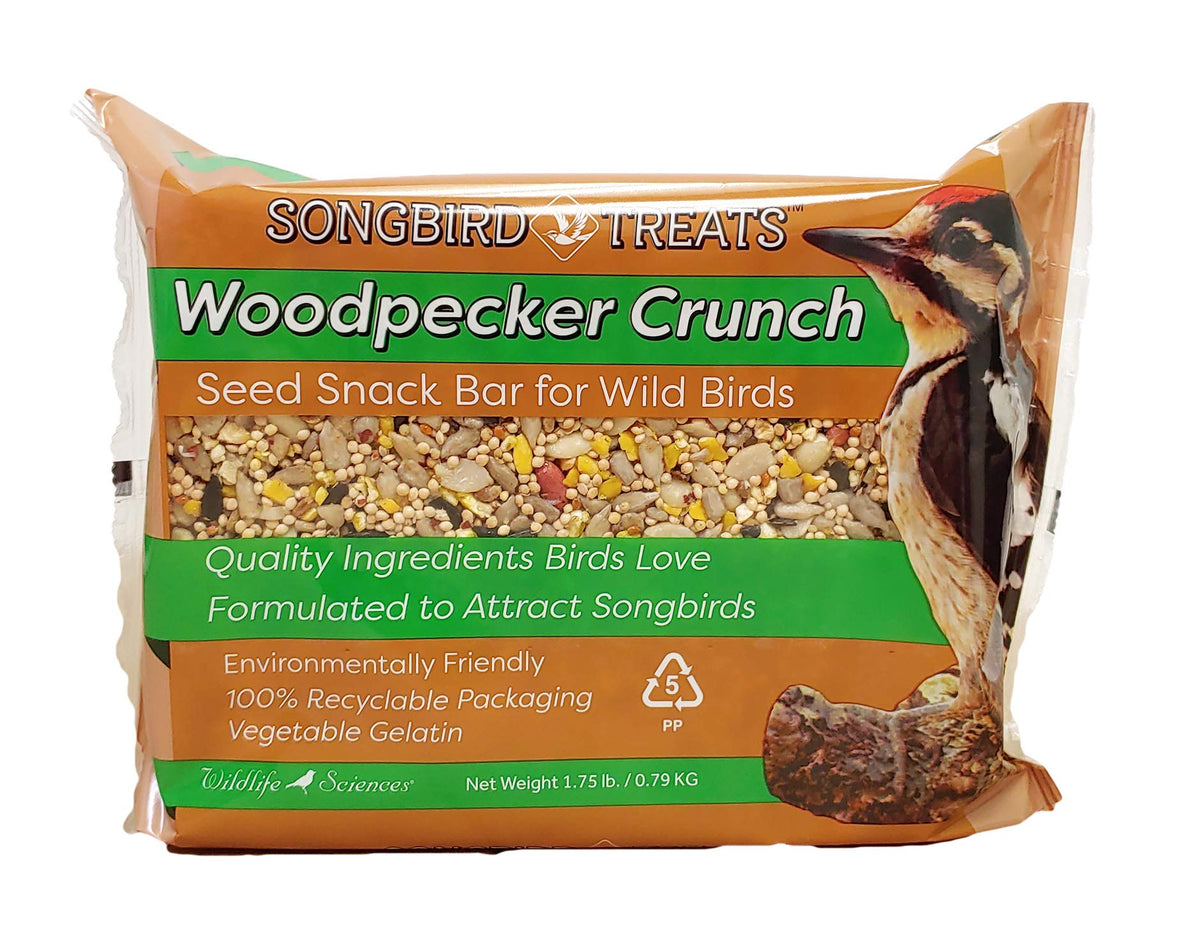 Wildlife Sciences Songbird Treats Seed Bars | 8 Pack of 1.75 lb Bird Seed Cakes for Wild Birds (Woodpecker Crunch)
