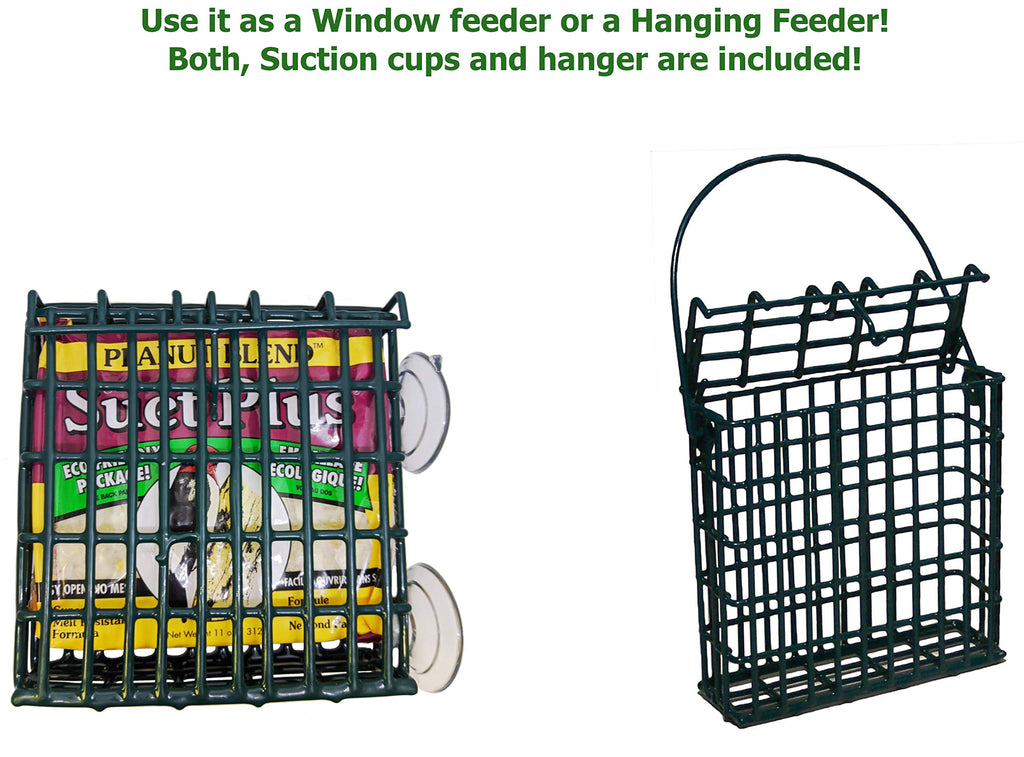 Wildlife Sciences Window Suet Feeder Cage Suet Cake Combo for Wild Birds | includes 1 Window Feeder and 11 ounce Peanut Suet Cake