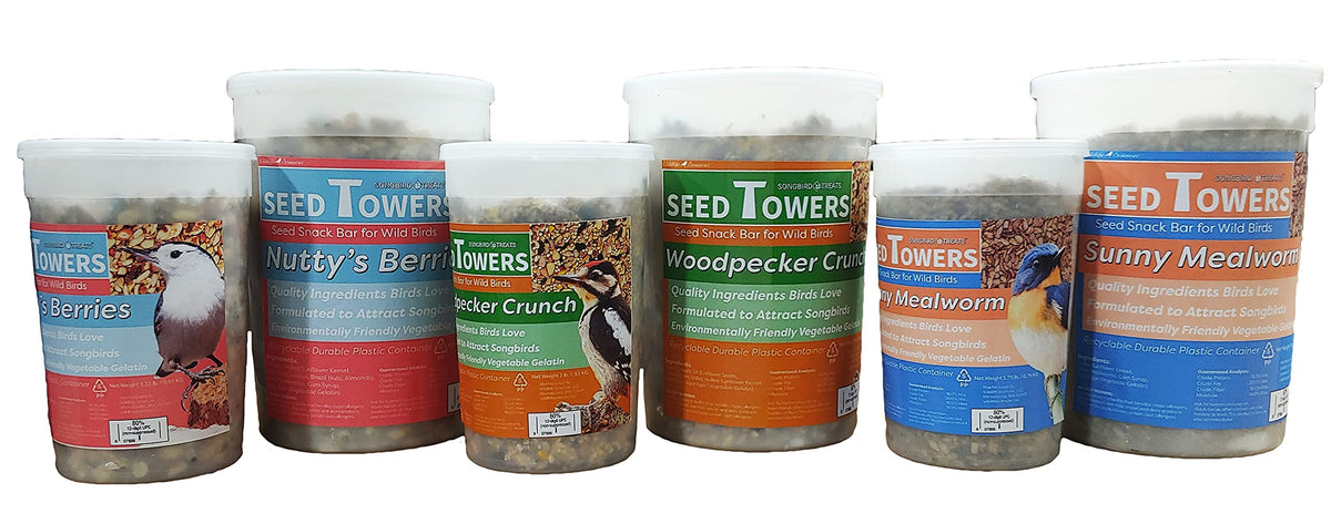 Songbird Treats Seed Tower Cylinder | 4-5 lb Large Seed Log Towers for Wild Birds