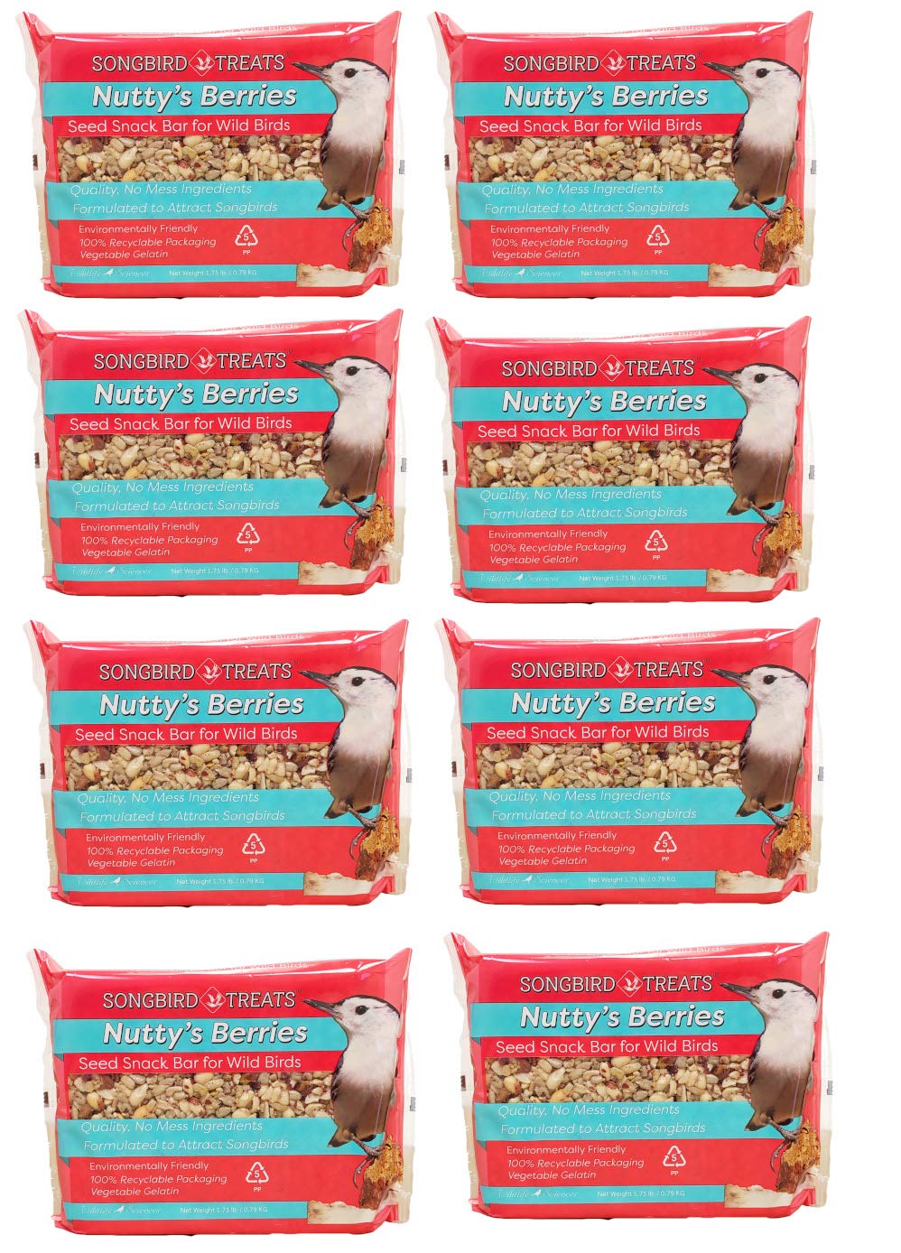 Songbird Treats Seed Bars | 8 Pack of 1.75-2 lb Bird Seed Cakes for Wild Birds